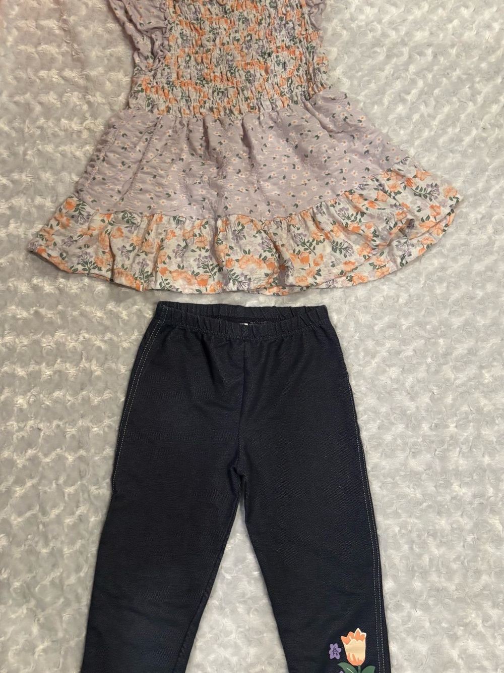Little Lass Navy Leggings with Floral Patch